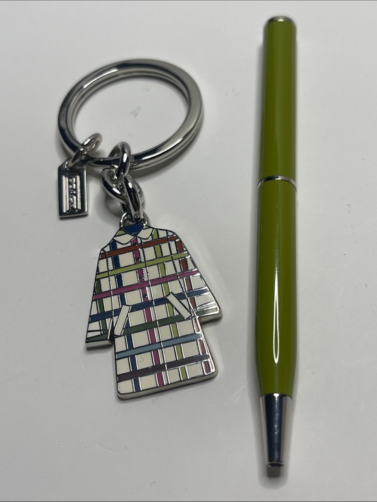 Coach Accessories - Coach Tattersall Plaid Coat Keychain Charm with Silver Ring and Coach Pen